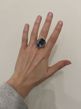 Vintage 925 Sterling Silver Statement Cocktail Blue Topaz Ring Size 9